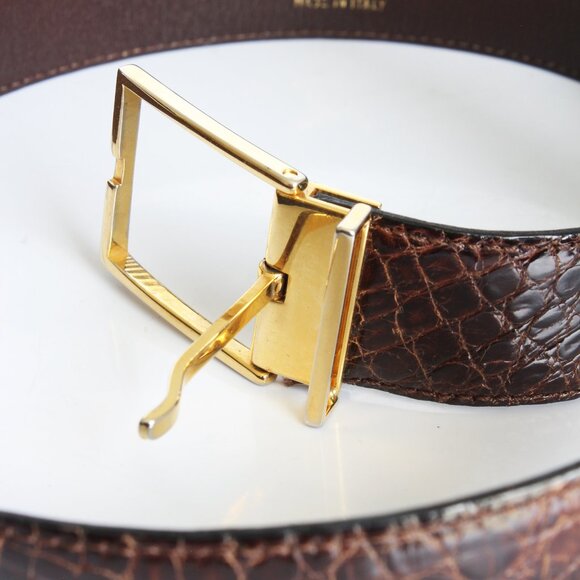 Bosca Belt Mens Caiman Glossy Croc Alligator Exotic Skin Gold Buckle - Picture 6 of 8